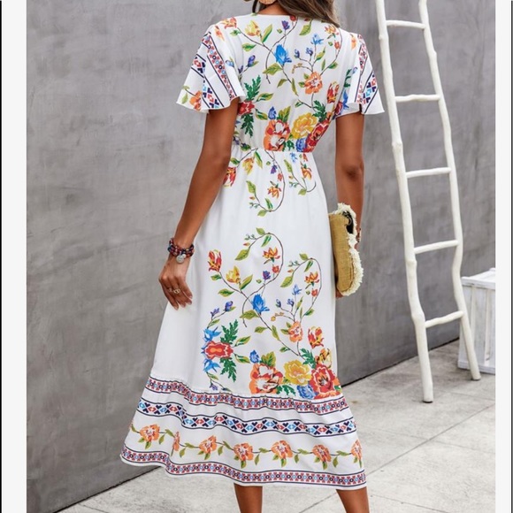 Boho Floral Paisley Print Butterfly Sleeve Dress - Picture 4 of 7